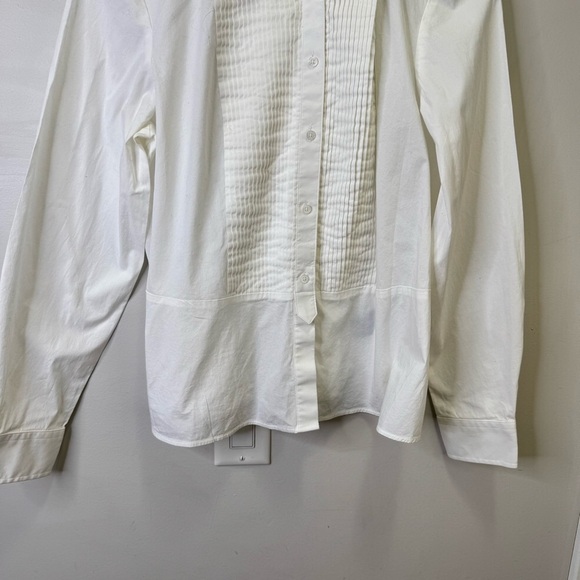 Lauren Ralph Lauren Pleated White Button Down Shirt Size 14 Neutral Minimalist - Picture 4 of 9
